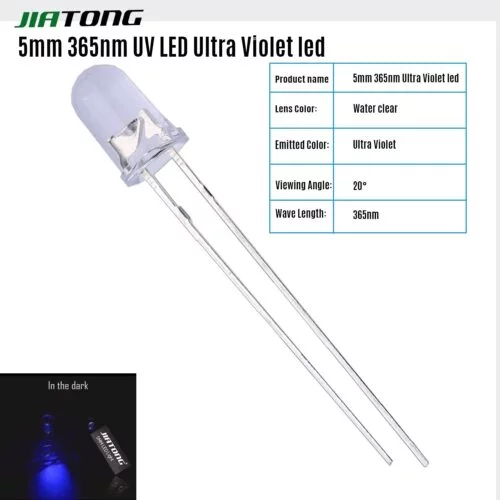 5pcs LED UV 5 mm 365 nm (20 mA) – Image 4