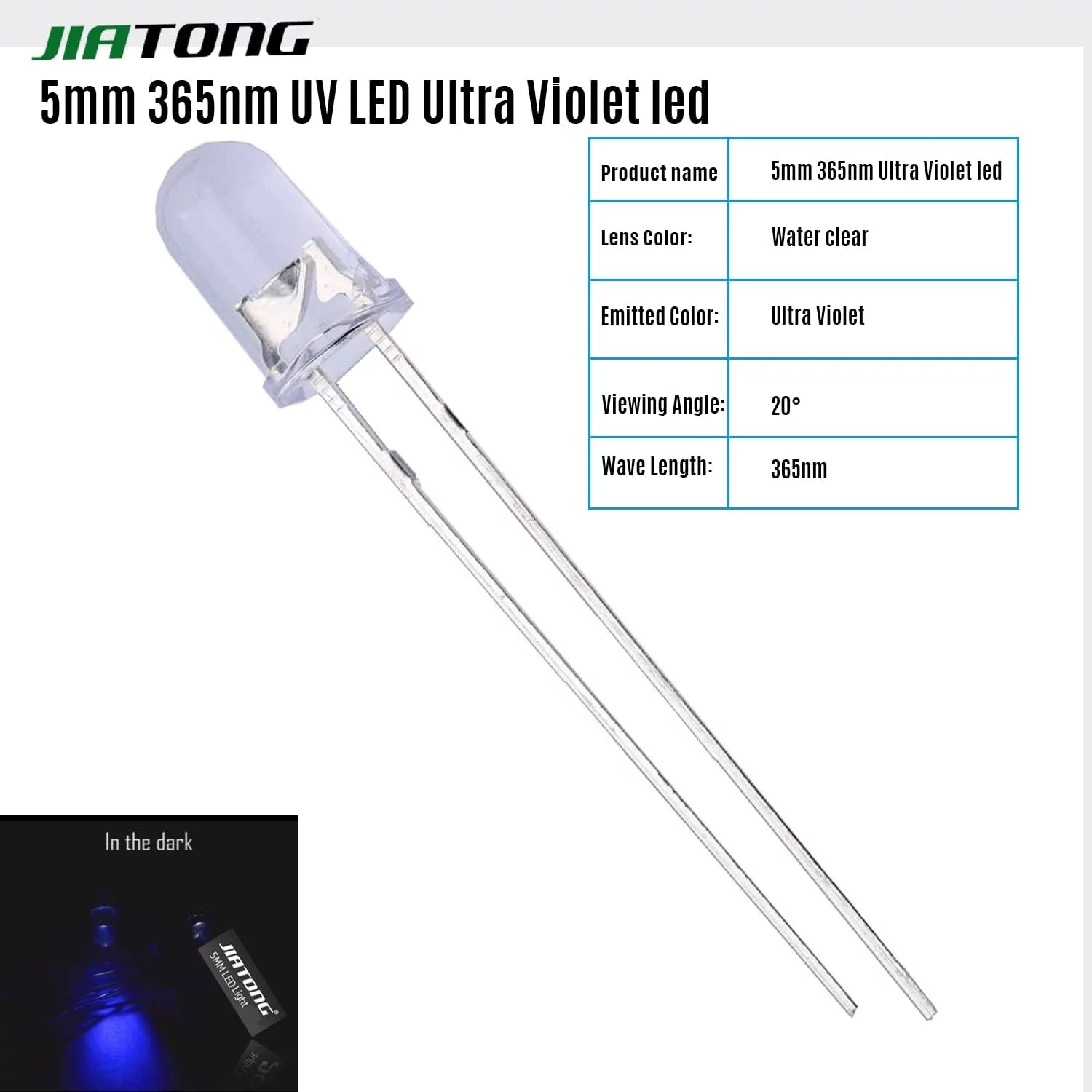 5pcs LED UV 5 mm 365 nm (20 mA) – Image 4