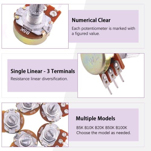 Potentiomètre à cône rotatif linéaire à arbre moleté avec 5 types différents de bouton – Image 3