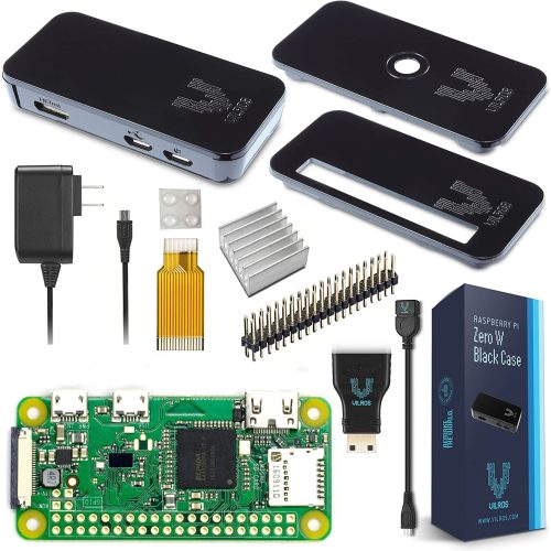 Vilros Raspberry Pi Zero W Basic Starter Kit - Black Case Edition - Comprend Pi Zero W - Alimentation et étui noir Premium