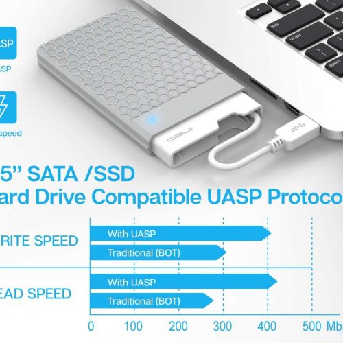 Alternative view of Boîtier de disque dur externe USB 3.0 sans outil pour disque dur SSD SATA 2,5 pouces 9,5 mm et 7 mm avec prise en charge UAS