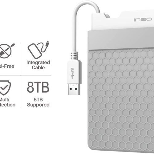 Boîtier de disque dur externe USB 3.0 sans outil pour disque dur SSD SATA 2,5 pouces 9,5 mm et 7 mm avec prise en charge UAS – Image 4