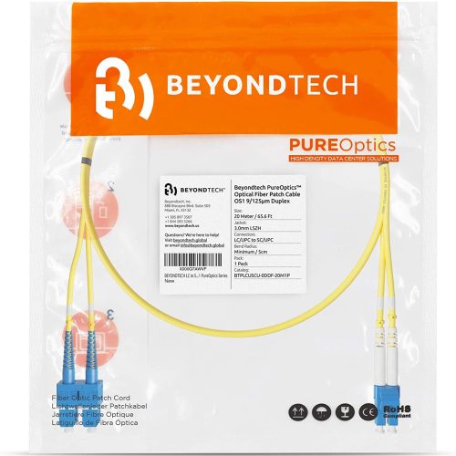 Câble de raccordement fibre optique LC à SC Duplex monomod 9 / 125um OS1 LSZH - Série de câbles Beyondtech PureOptics – Image 3
