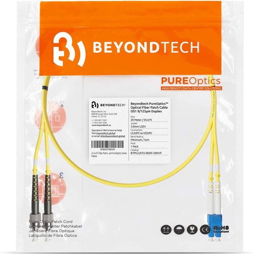 Câble de raccordement fibre optique LC à ST Duplex monomode  9 / 125um OS1 LSZH - Série de câbles Beyondtech PureOptics – Image 3