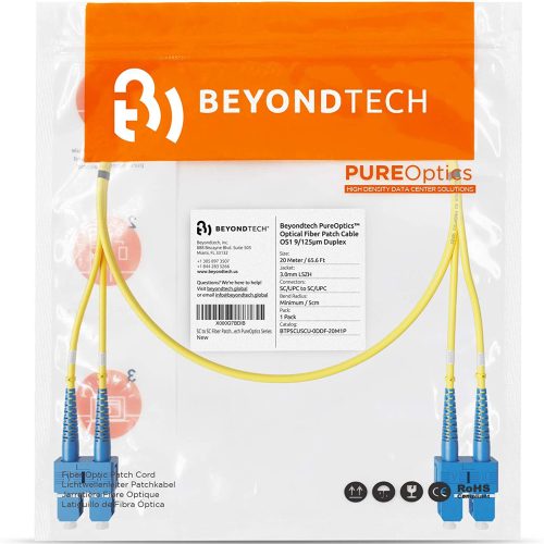Alternative view of Câble de brassage fibre SC vers SC Duplex monomode 9 / 125um OS1 LSZH - Série de câbles Beyondtech PureOptics