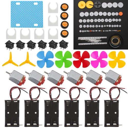 Kit de 6 moteurs à courant continu, mini-moteur électrique rectangulaire 1,5-3 V 24 000 tr/min avec 86 engrenages en plastique,