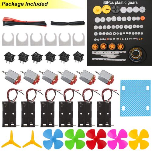 Kit de 6 moteurs à courant continu, mini-moteur électrique rectangulaire 1,5-3 V 24 000 tr/min avec 86 engrenages en plastique, – Image 6