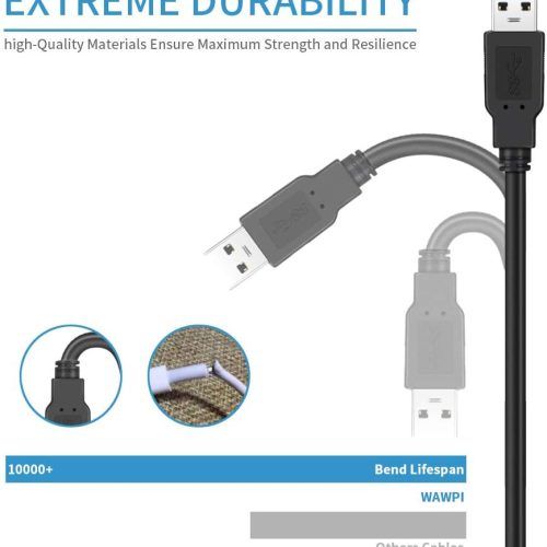 Câble USB Mâle à Mâle 10 pieds, Câble USB à USB 3.0 – Image 3
