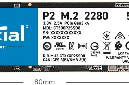CRUCIAL SSD M2 500GB P2 NVME M.2 SOLID STATE DRIVE