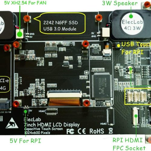Alternative view of ElecLab Raspberry Pi Écran Tactile Moniteur 7 Pouces HDMI Écran LCD Capacitif 1024x600