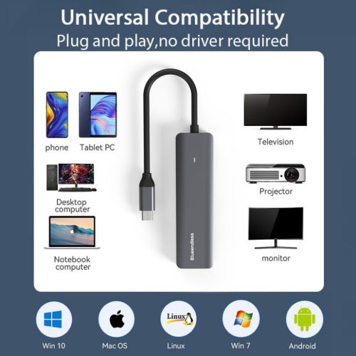 Hub USB-C 5 en 1 HDMI 4K – Adaptateur multiport avec USB 3.0 et Power Delivery en aluminium – Image 5
