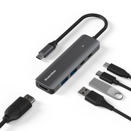 Hub USB-C 5 en 1 HDMI 4K – Adaptateur multiport avec USB 3.0 et Power Delivery en aluminium