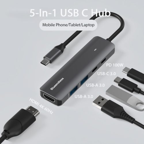 Alternative view of Hub USB-C 5 en 1 HDMI 4K – Adaptateur multiport avec USB 3.0 et Power Delivery en aluminium