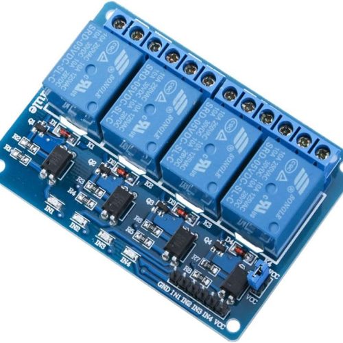 Alternative view of Module relais DC 5 V 4 canaux ELEGOO avec optocoupleur compatible avec Arduino UNO R3 MEGA 2560 DSP ARM PIC AVR STM32