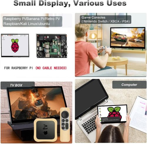 Écran tactile 7 pouces sans fil Raspberry Pi à double haut-parleur sans lecteur Petit moniteur FHD 1024 × 600 IPS Écran d'affichage HDMI portable pour Raspberry Pi 4b 3b+ Pi 4 3 2 Modèle B Windows – Image 6