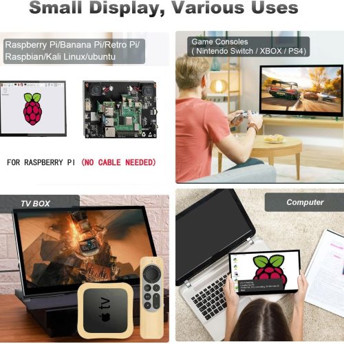 Écran tactile 7 pouces sans fil Raspberry Pi à double haut-parleur sans lecteur Petit moniteur FHD 1024 × 600 IPS Écran d'affichage HDMI portable pour Raspberry Pi 4b 3b+ Pi 4 3 2 Modèle B Windows – Image 6