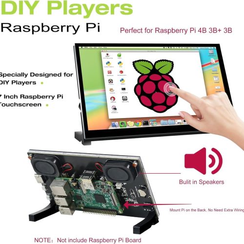Alternative view of Écran tactile 7 pouces sans fil Raspberry Pi à double haut-parleur sans lecteur Petit moniteur FHD 1024 × 600 IPS Écran d'affichage HDMI portable pour Raspberry Pi 4b 3b+ Pi 4 3 2 Modèle B Windows