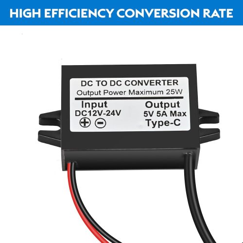 Alternative view of Convertisseur abaisseur de tension USB-C 5 A 25 W DC 12 V/24 V vers 5 V, module de charge abaisseur d'interface Type-C, adaptateur secteur étanche