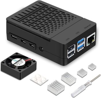 Boîtier ABS pour Raspberry Pi 4 avec ventilateur, dissipateur thermique et couvercle supérieur amovible pour Pi 4 modèle B/4B