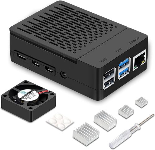 Boîtier ABS pour Raspberry Pi 4 avec ventilateur, dissipateur thermique et couvercle supérieur amovible pour Pi 4 modèle B/4B