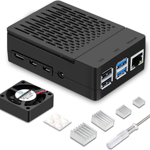 Boîtier ABS pour Raspberry Pi 4 avec ventilateur, dissipateur thermique et couvercle supérieur amovible pour Pi 4 modèle B/4B