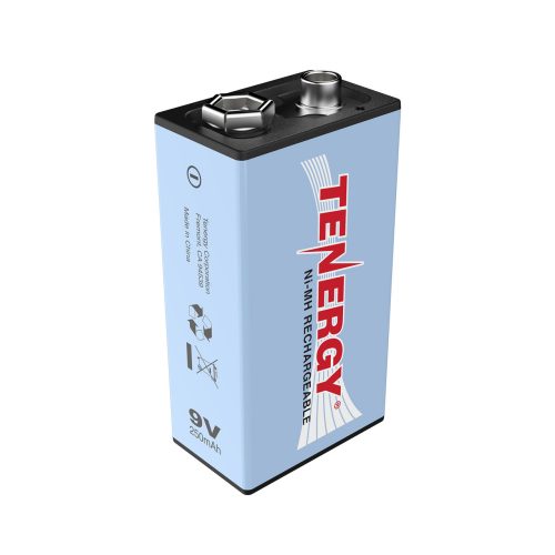Pile Tenergy 9V NiMH, haute capacité 250 mAh, rechargeable