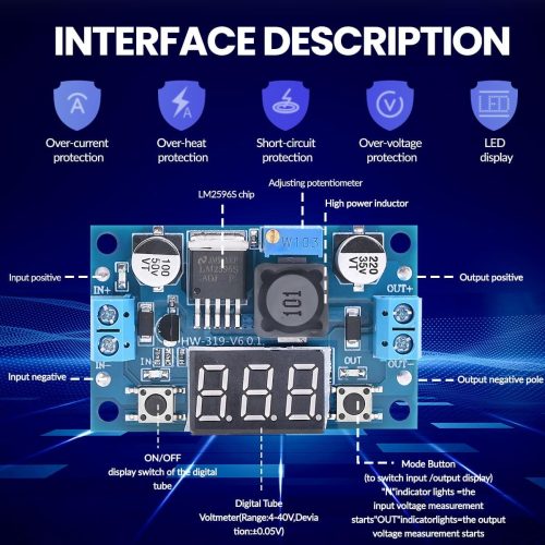 Module convertisseur abaisseur CC-CC réglable LM2596 avec affichage LED du voltmètre, régulateur de tension, entrée 4,0-40 V vers sortie 1,25-37 V, module d'alimentation – Image 3