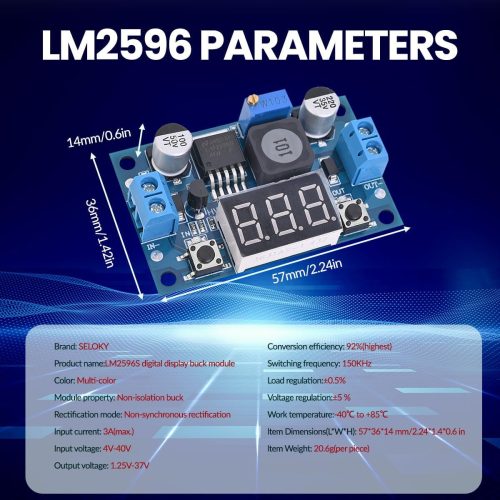 Alternative view of Module convertisseur abaisseur CC-CC réglable LM2596 avec affichage LED du voltmètre, régulateur de tension, entrée 4,0-40 V vers sortie 1,25-37 V, module d'alimentation