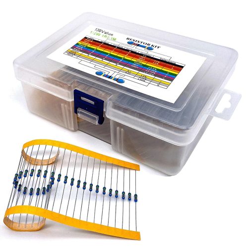 500 pièces 50 valeurs de résistance 1/2W 1 % (1,2R-1M) Kit de résistances à film métallique (Boîte en plastique)
