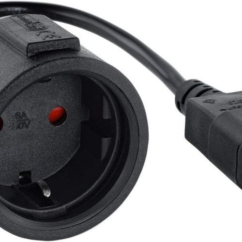 Adaptateur secteur noir, C14 vers connecteur femelle rond standard européen, 0,3 mètre