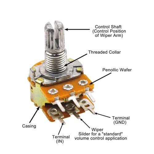 Alternative view of Potentiomètre WH148 5K 10K 20K 50K 100K – potentiomètre rotatif axe 15 mm pour Arduino et électronique
