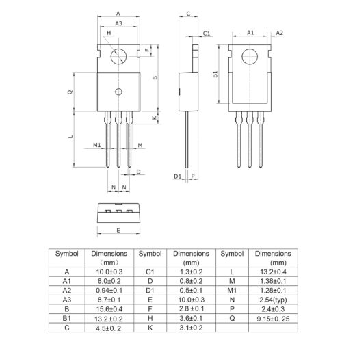 Transistor MOSFET IRLZ44N IRLZ44 47 A 55 V IRLZ44NPBF MOSFET à niveau logique 47 A 55 V TO-220 – Image 3