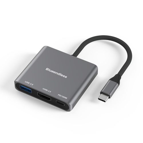 Blueendless HD301 Hub USB-C 3-en-1 – HDMI 4K 60Hz, USB 3.0 5Gbps et Power Delivery 100W en aluminium